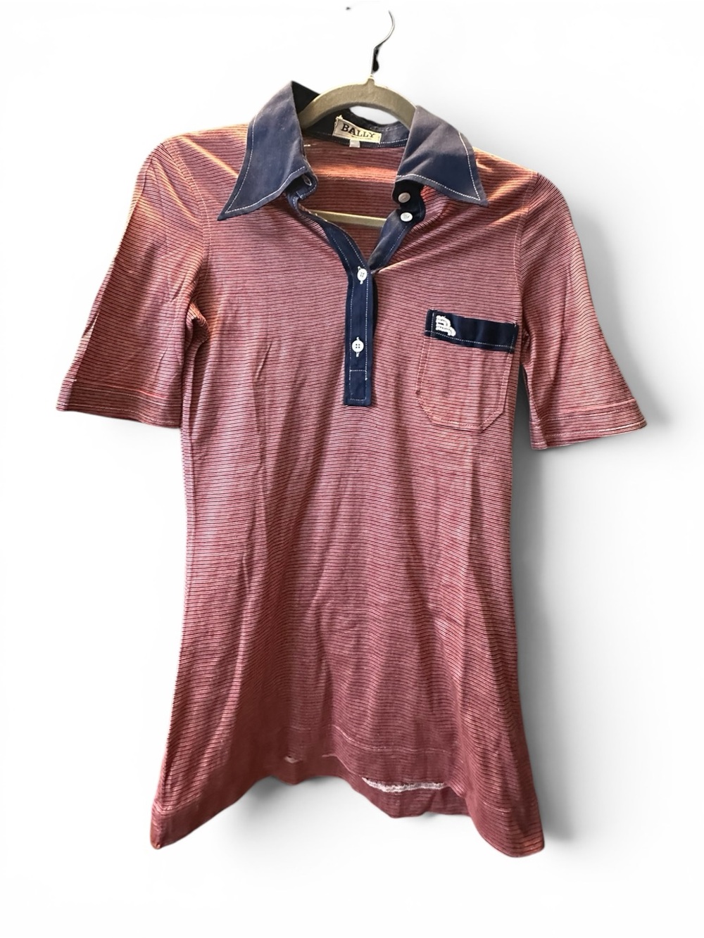 Vintage Bally International Striped Polo Shirt Red Navy Size small - Picture 2 of 7